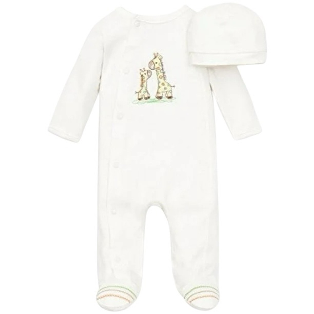 Little Me White Giraffe Embroidered Footie Newborn. Super Cute 🥰